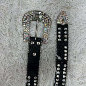 Rhinestone Fashion Belt M/L Black Genuine Leather Bling Biker Cowgirl Western